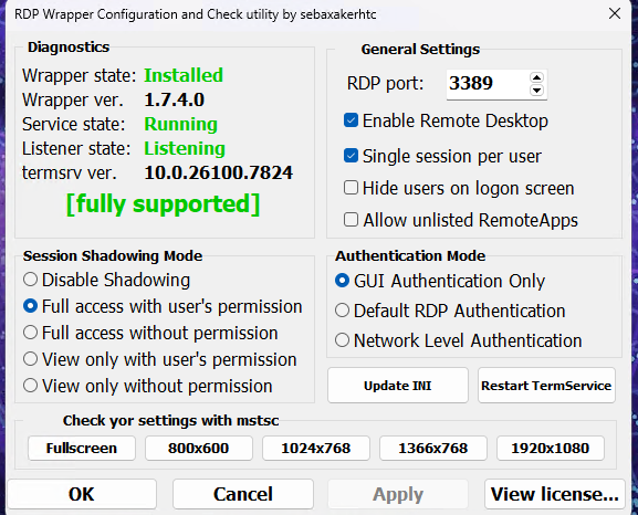 RDP Wrapper Configuration